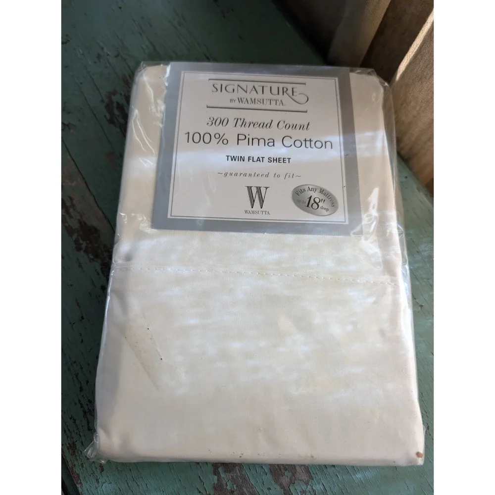 Wamsutta 300TC 100% Pima Cotton Twin Flat Sheet- Oyster - Brand New